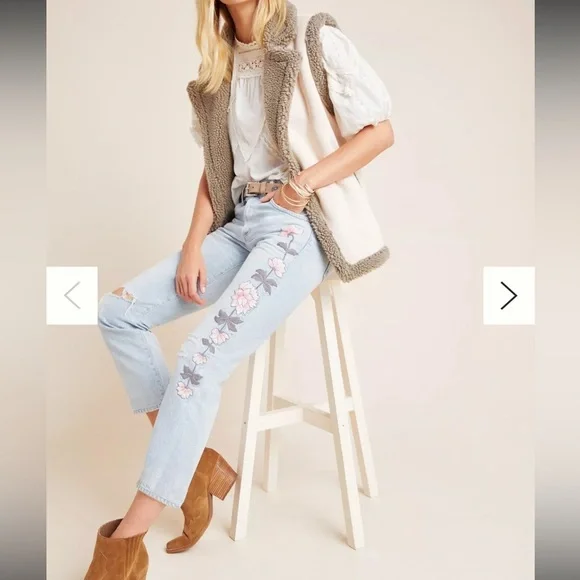 Citizens Of Humanity Emerson Embroidered High Rise boyfriend Slim Jeans 27 - Picture 2 of 16